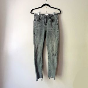 Zara grey distressed raw hem skinny jeans